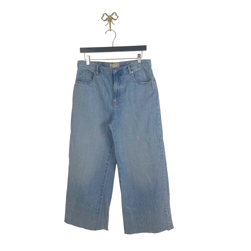 Everlane The Summer Wide Leg Jean Light Wash Blue Denim Size 30 Raw Hem